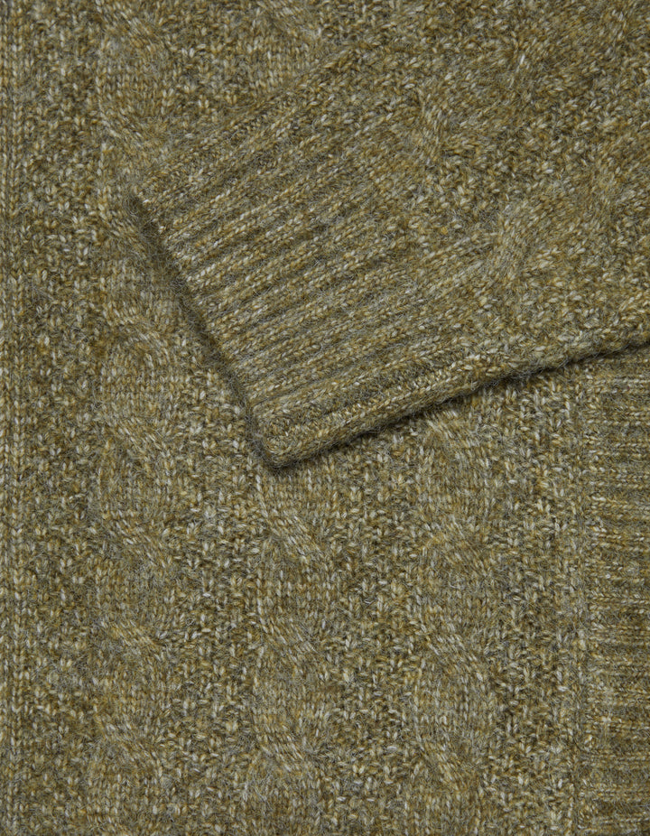 Khaki Green Cable Knit Zip-Up Bomber Jacket