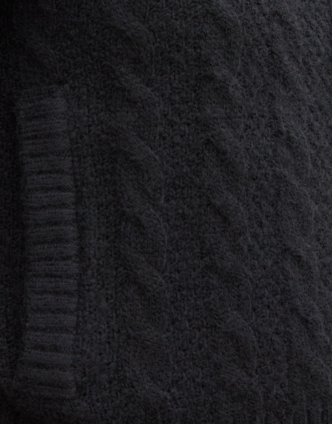 Black Cable Knit Zip-Up Bomber Jacket