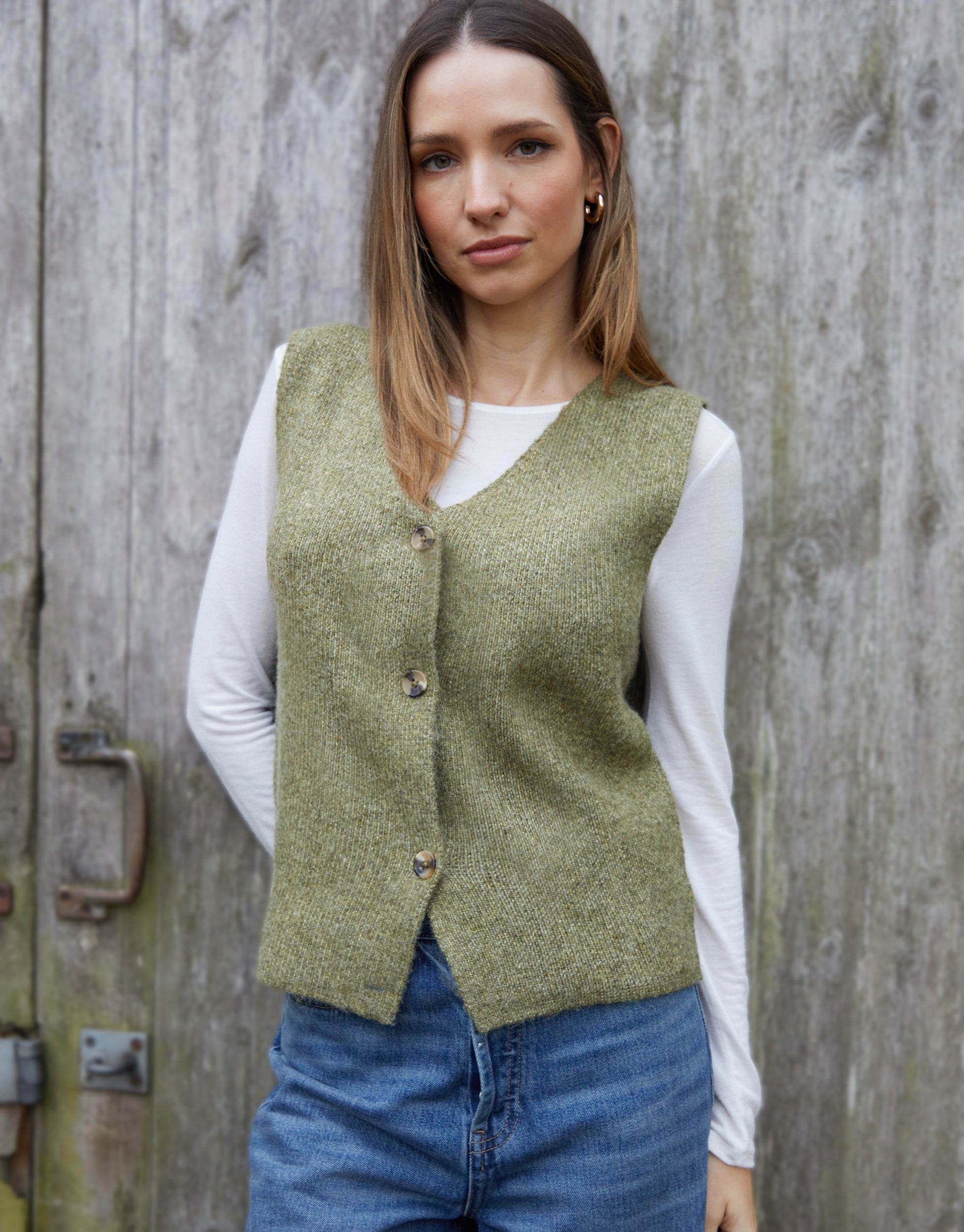 Threadbare Women's Khaki Green Knitted Waistcoat