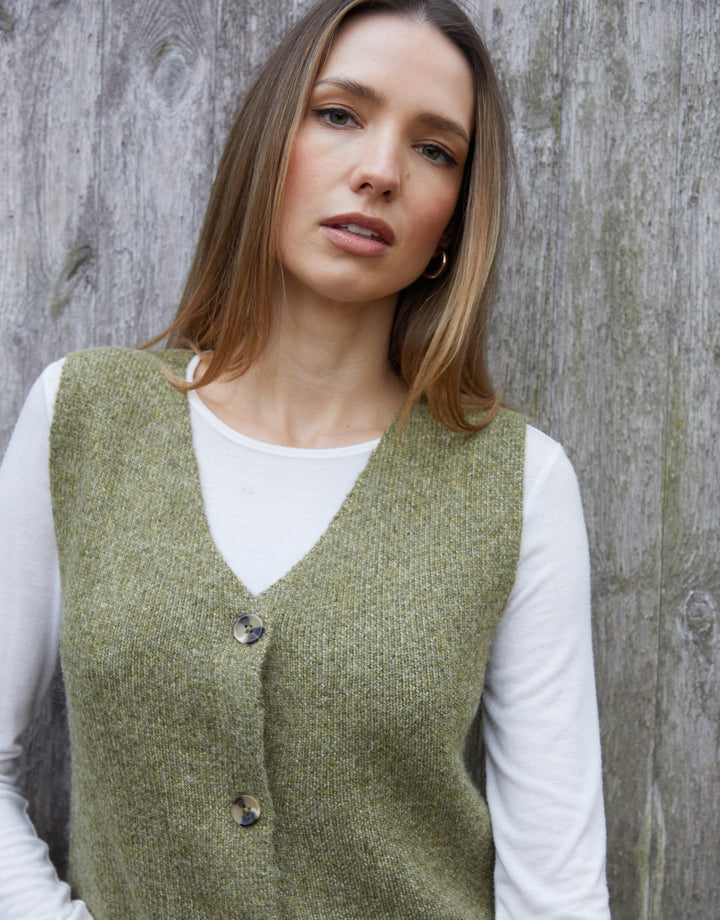 Khaki Green Knitted Waistcoat