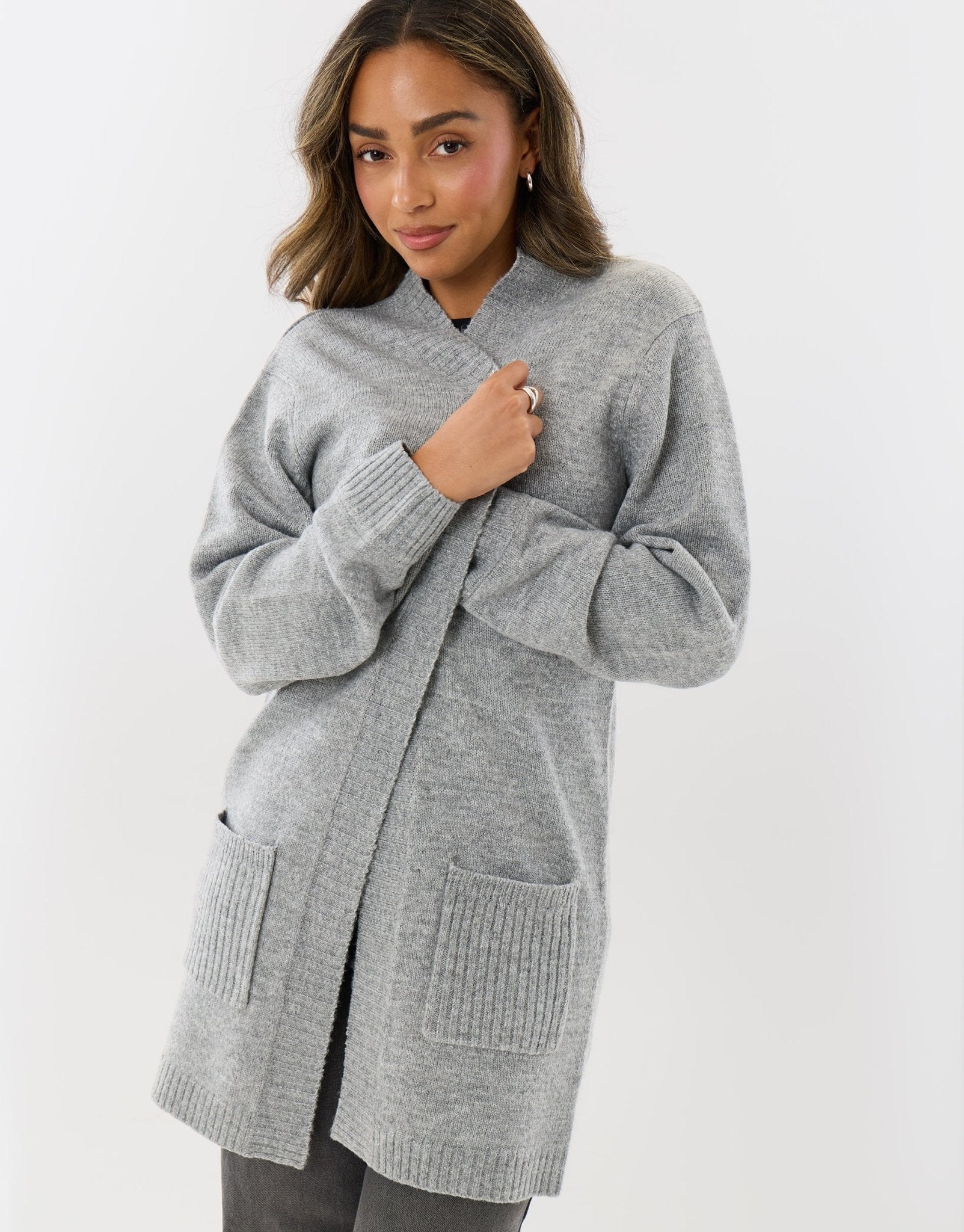Threadbare Women's Longline Knitted Open Cardigan in Grey – Threadbare