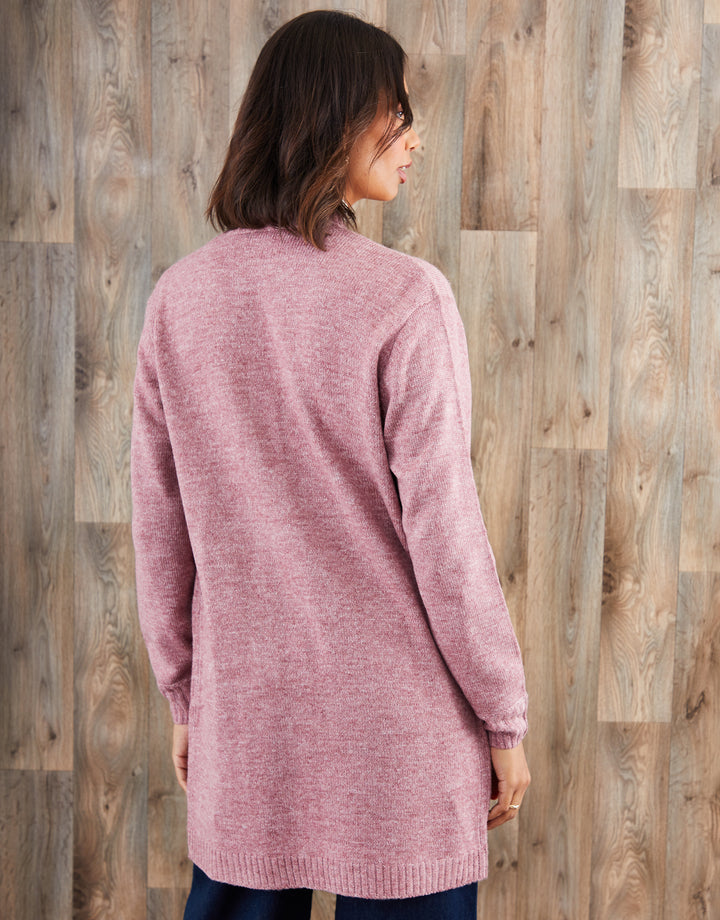 Pink Longline Knitted Open Cardigan
