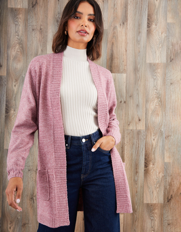 Pink Longline Knitted Open Cardigan
