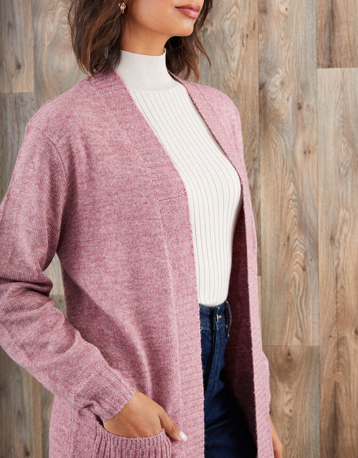Pink Longline Knitted Open Cardigan