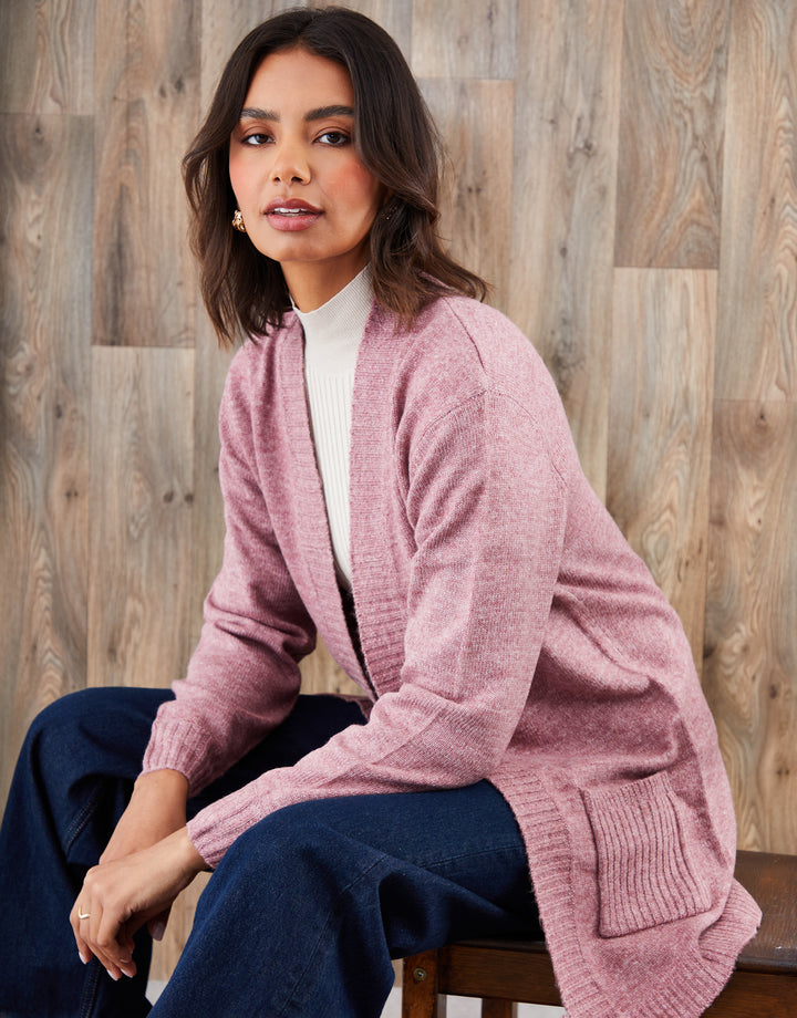 Pink Longline Knitted Open Cardigan