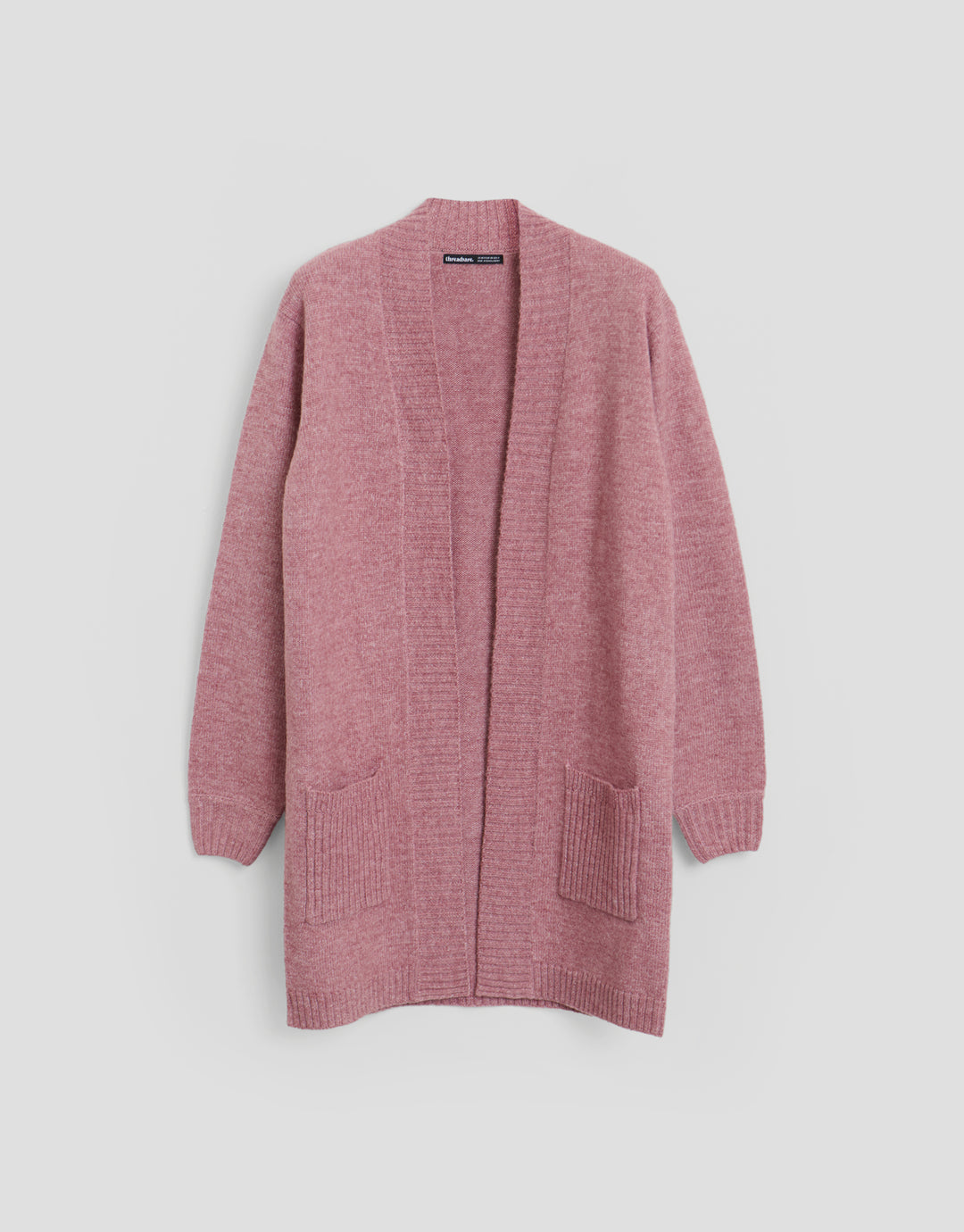 Threadbare Longline Knitted Open Cardigan in Pink - flat lay