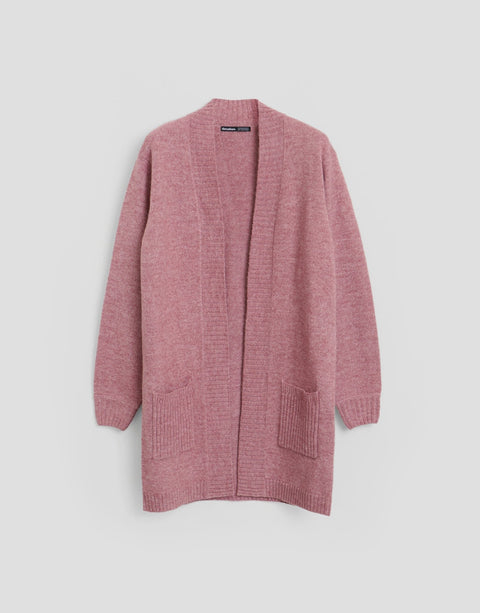 Threadbare Longline Knitted Open Cardigan in Pink - flat lay