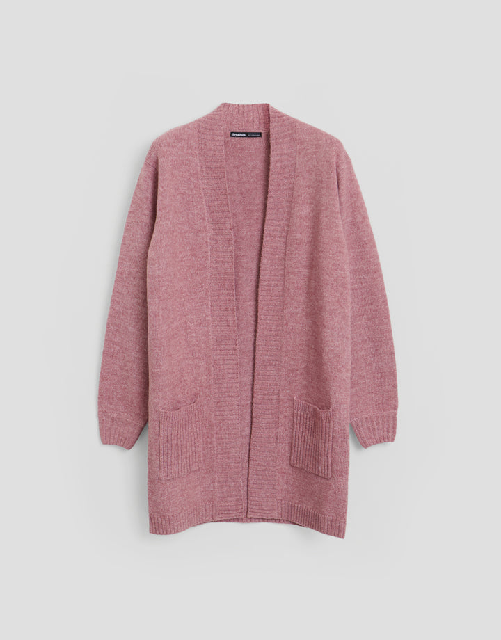 Threadbare Longline Knitted Open Cardigan in Pink - flat lay