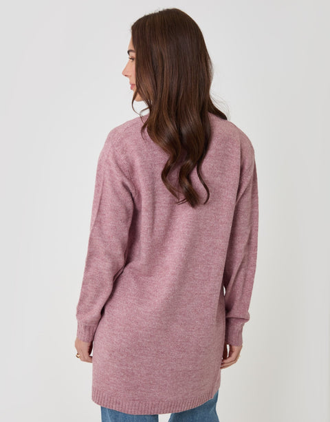 Threadbare Longline Knitted Open Cardigan in Pink - back view