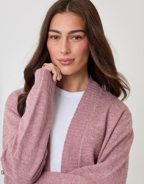 Threadbare Longline Knitted Open Cardigan in Pink - close up
