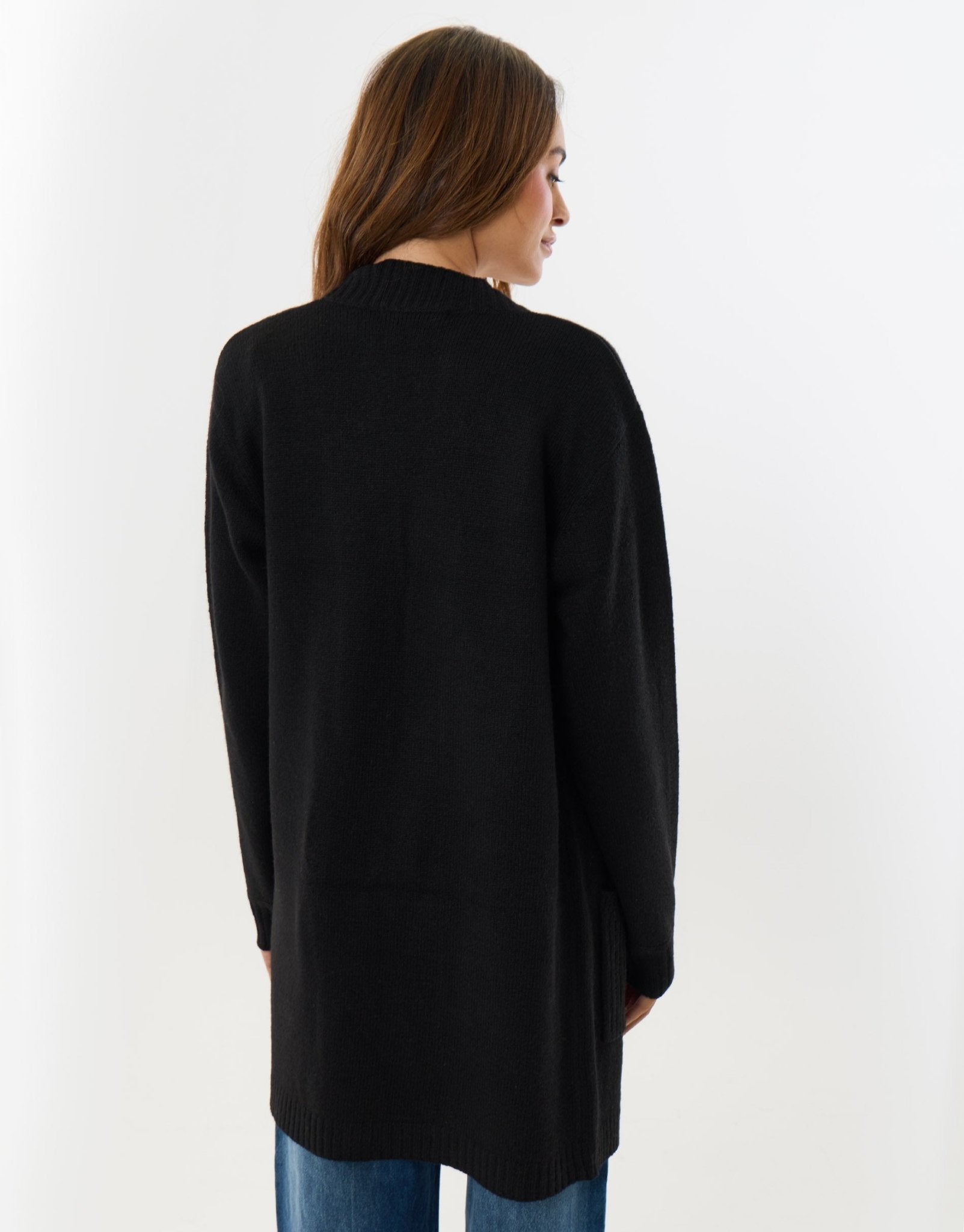Threadbare Women's Longline Knitted Open Cardigan in Black