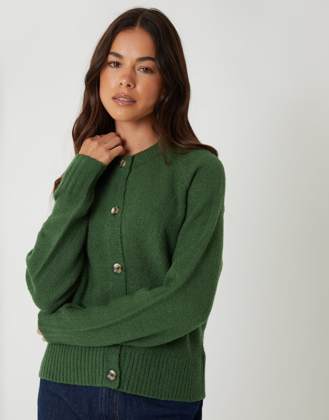 Green Button Up Knitted Cardigan