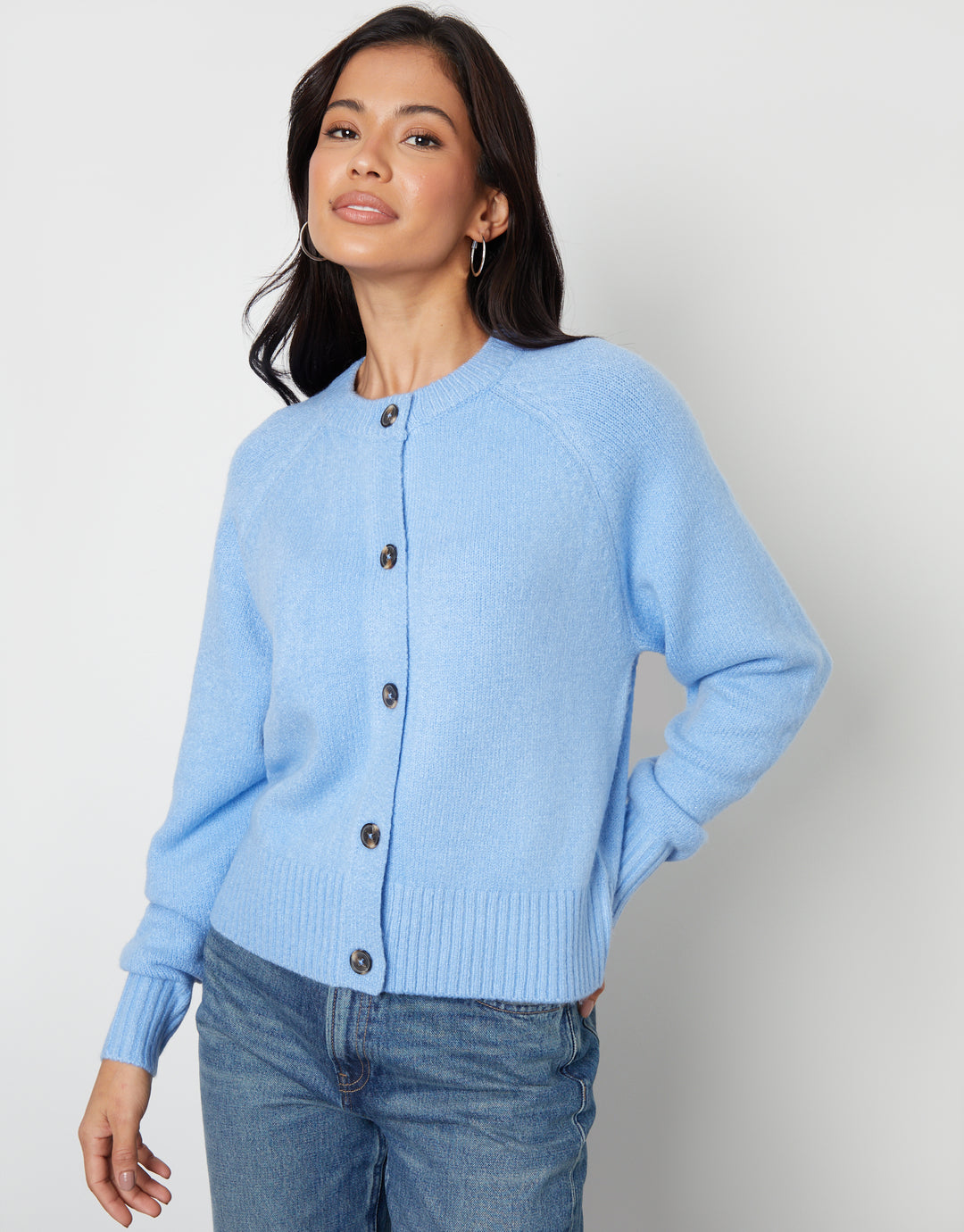 Button Up Knitted Cardigan in Blue
