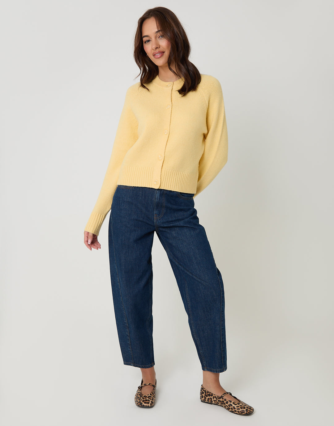 Threadbare Button Up Knitted Cardigan in Yellow - full body