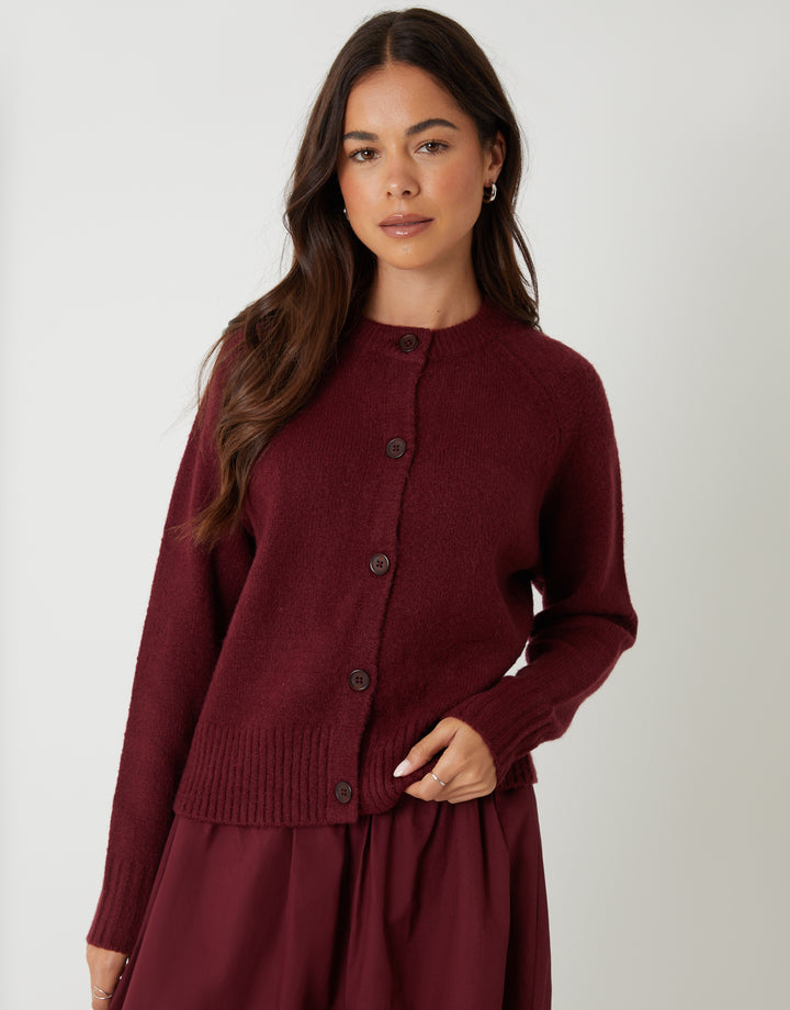 Berry Red Button Up Knitted Cardigan