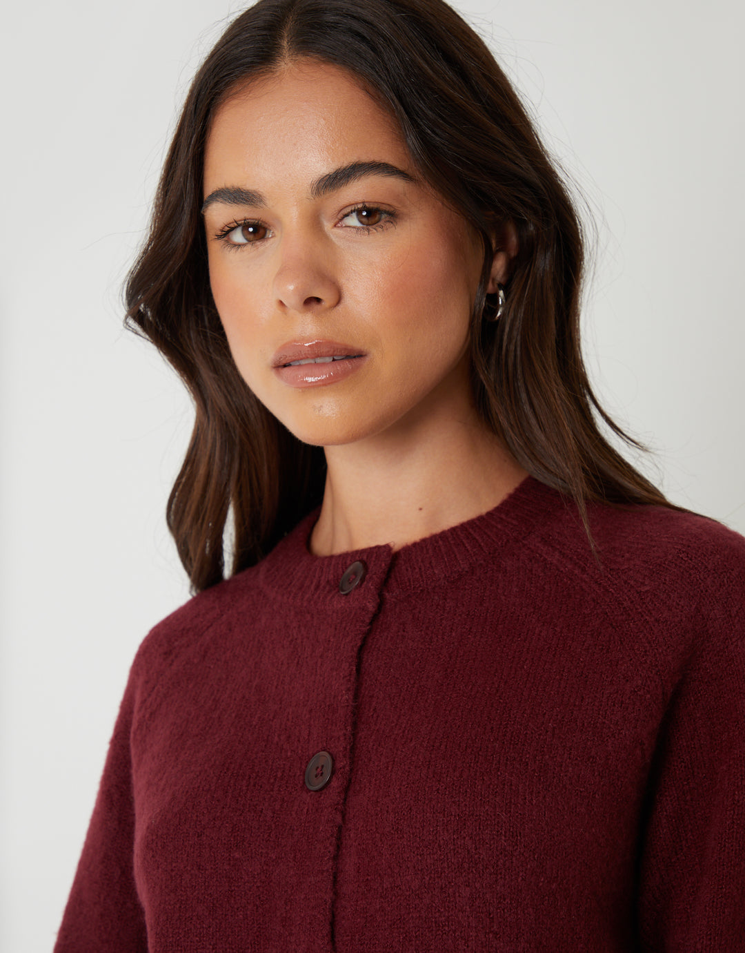 Berry Red Button Up Knitted Cardigan