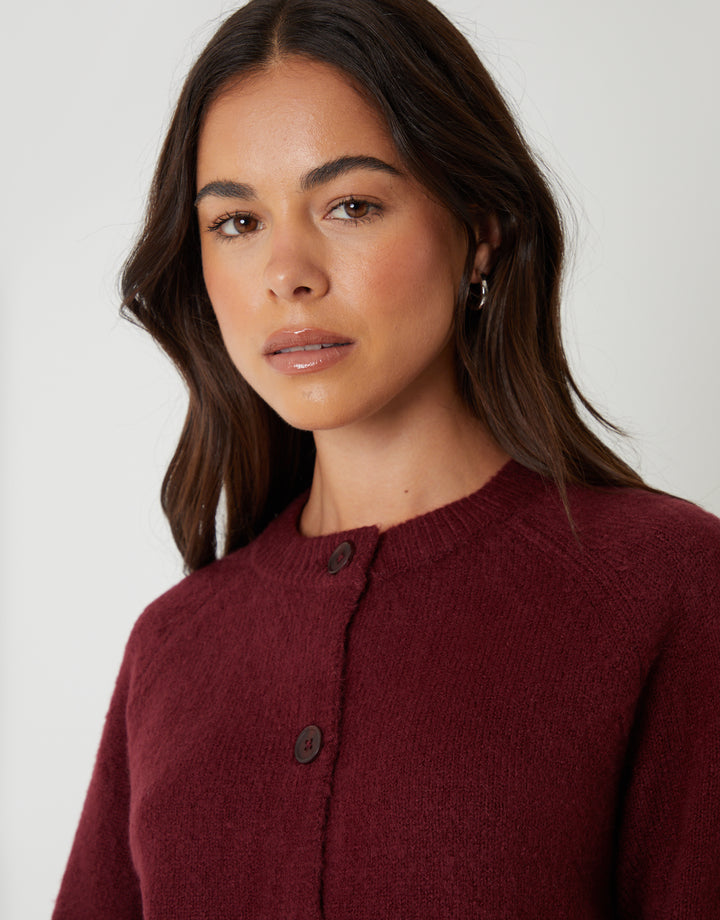 Berry Red Button Up Knitted Cardigan