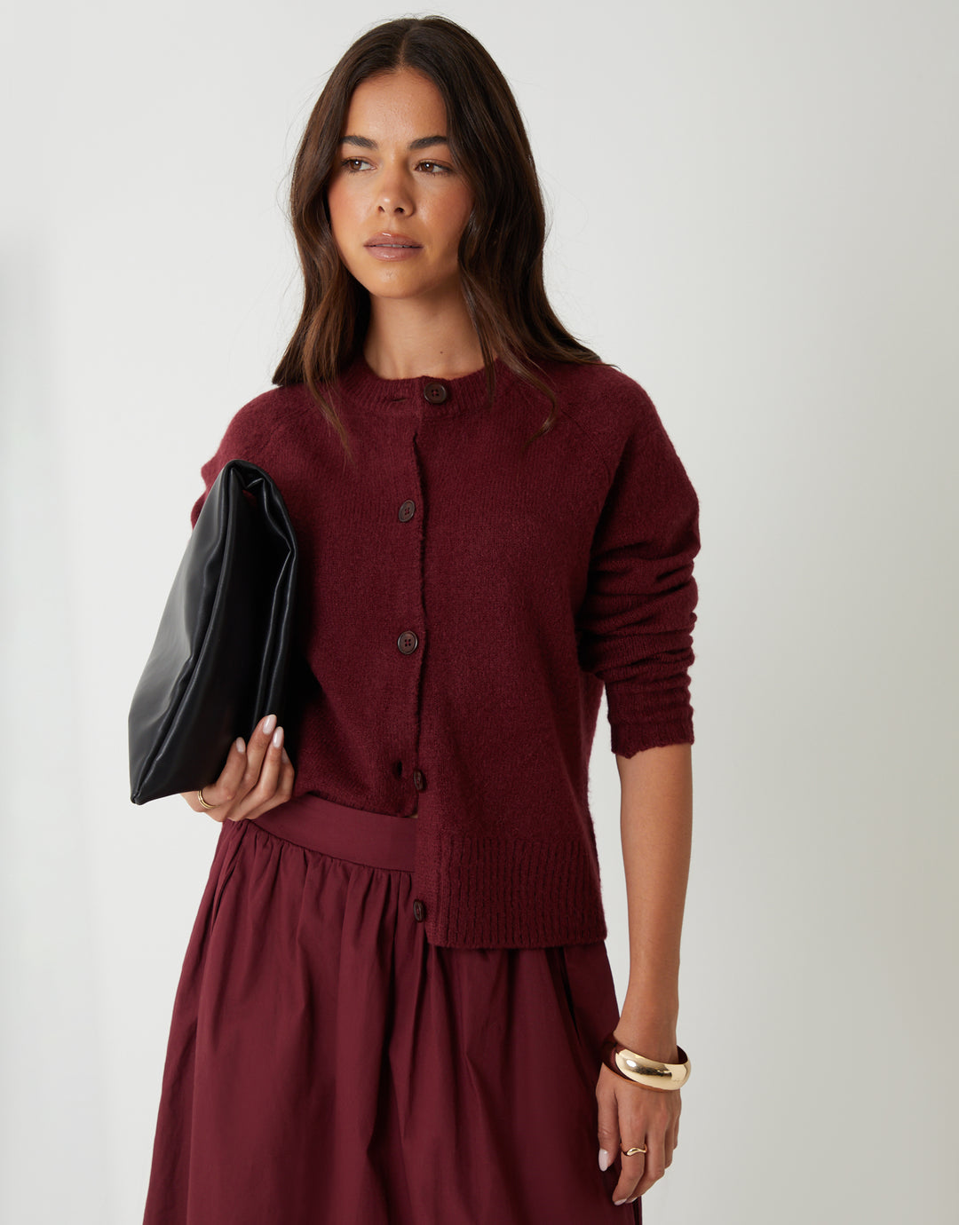 Berry Red Button Up Knitted Cardigan