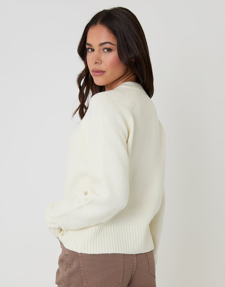 Threadbare Button Up Knitted Cardigan in Cream - side view