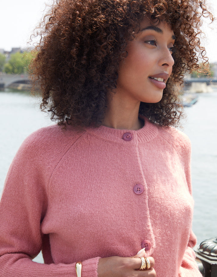 Pink Button Up Knitted Cardigan