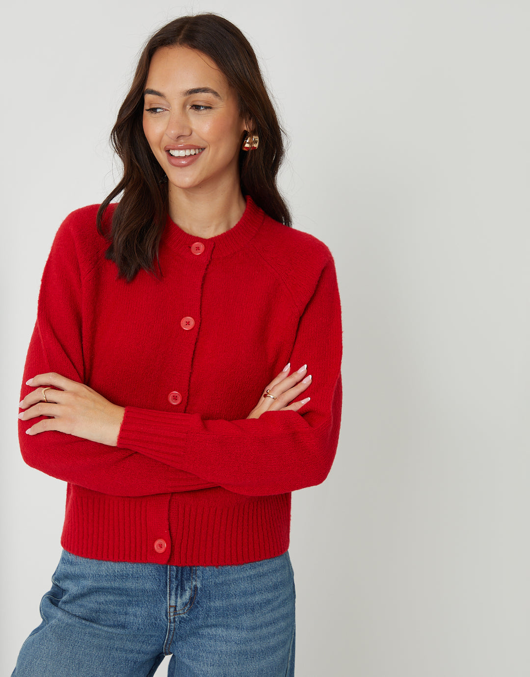 Red Button Up Knitted Cardigan