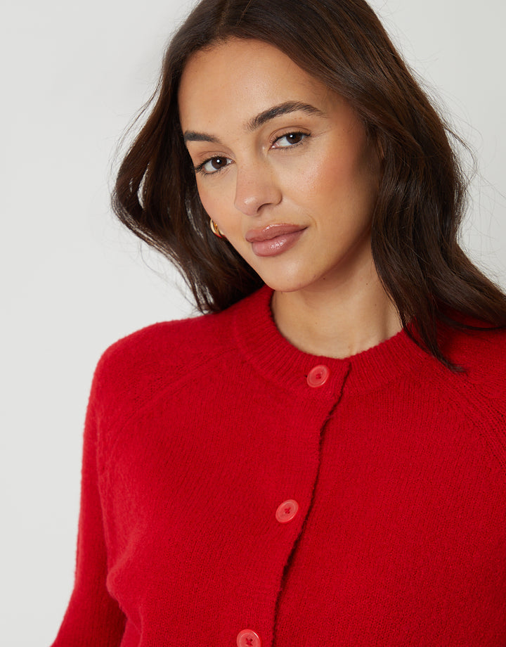 Red Button Up Knitted Cardigan