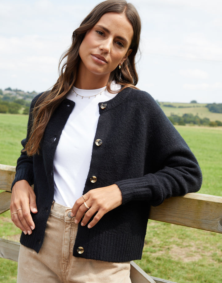 Black Button Up Knitted Cardigan