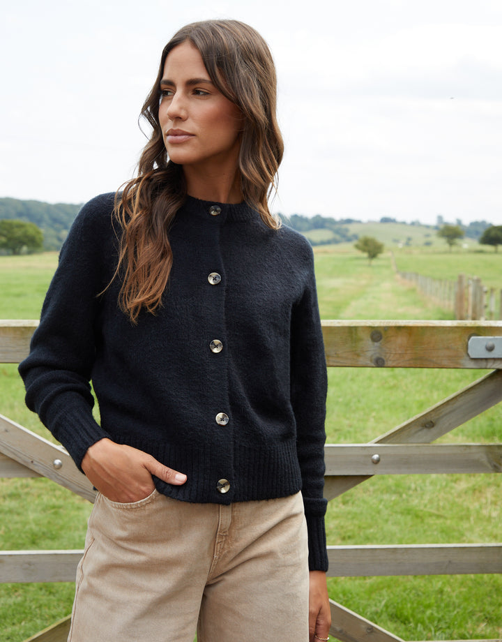 Black Button Up Knitted Cardigan
