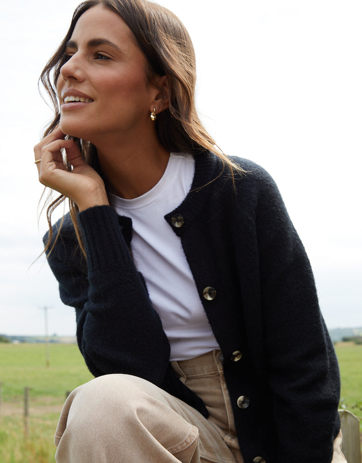 Black Button Up Knitted Cardigan