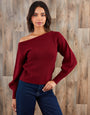 Burgundy Chunky Knit Slash Neck Jumper