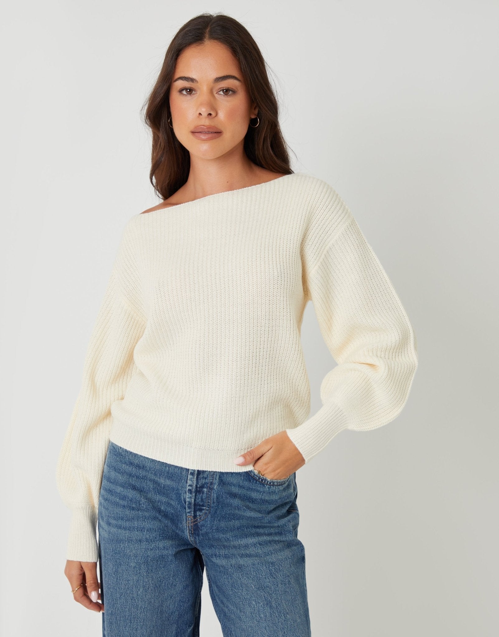 Threadbare Carol Threadbare Women's Chunky Knit Slash Neck Jumper in Cream