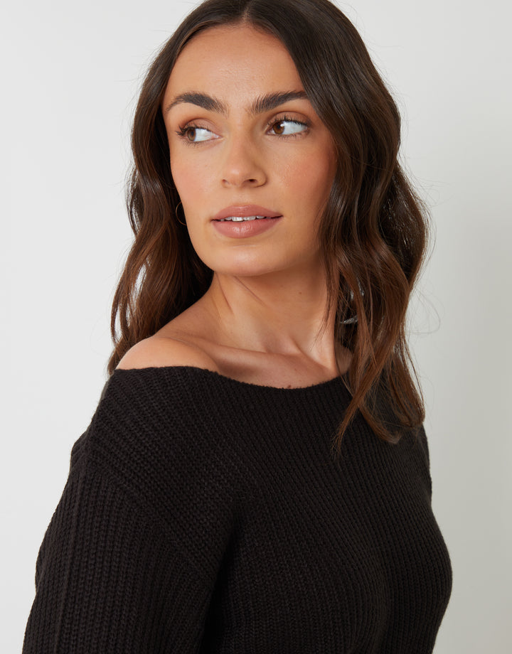 Black & Blue Chunky Knit Slash Neck Jumpers (2 Pack)