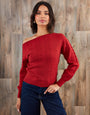 Rust Orange Cable Knit Slash Neck Jumper