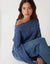 Blue Cable Knit Slash Neck Jumper