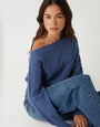 Blue Cable Knit Slash Neck Jumper