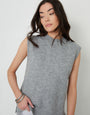 Grey Basket Stitch Knitted High Neck Vest
