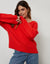 Red Ribbed V Neck Jumper