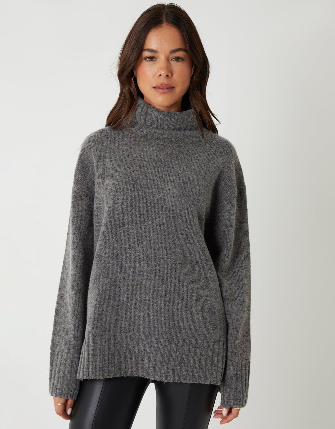 Grey Oversized Roll Neck Jumper