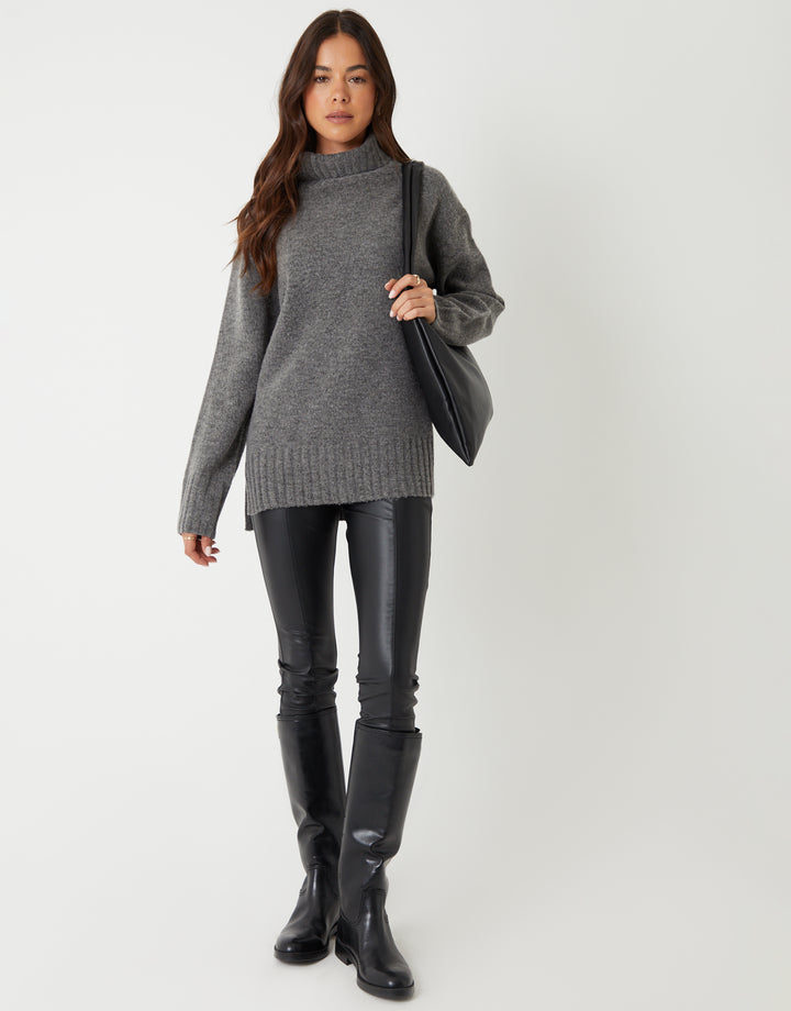 Grey Oversized Roll Neck Jumper