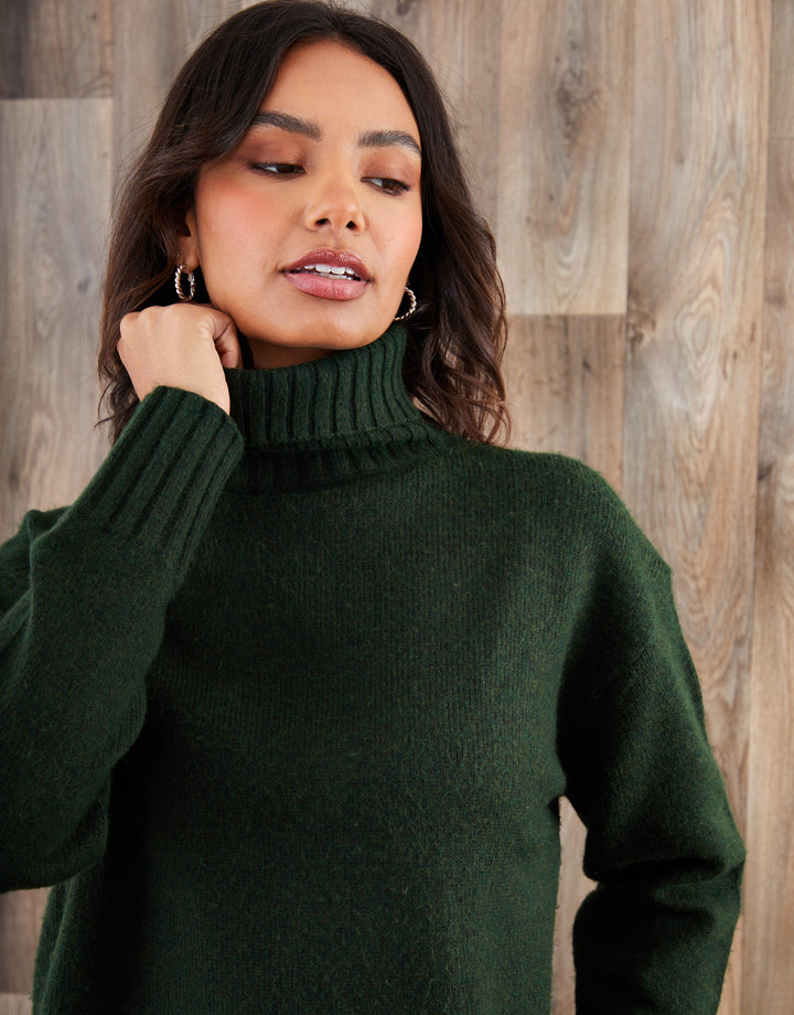 Green Oversized Roll Neck Jumper