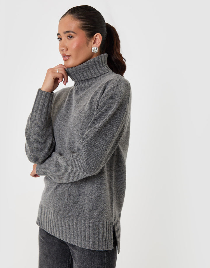 The Oversized Roll Neck Jumper in Charcoal Grey