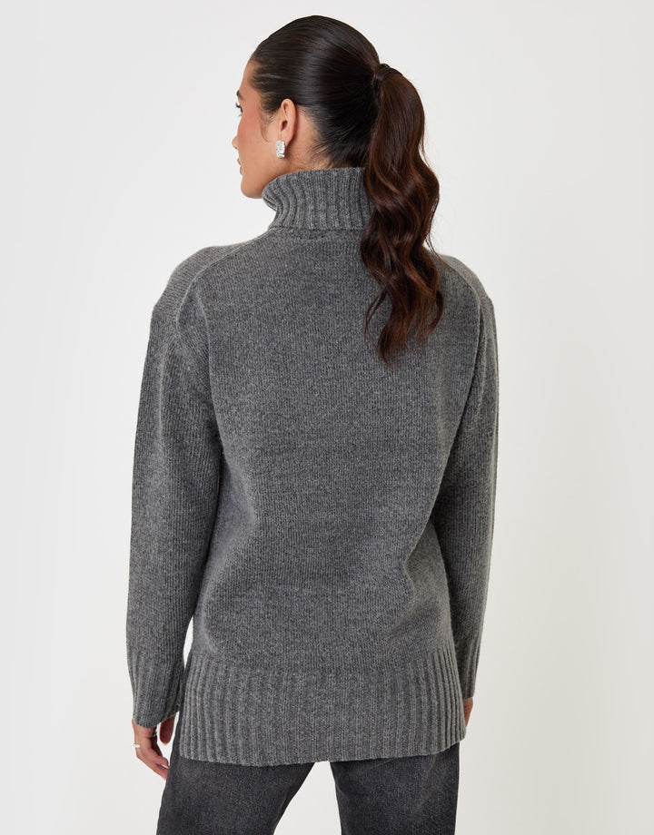The Oversized Roll Neck Jumper in Charcoal Grey