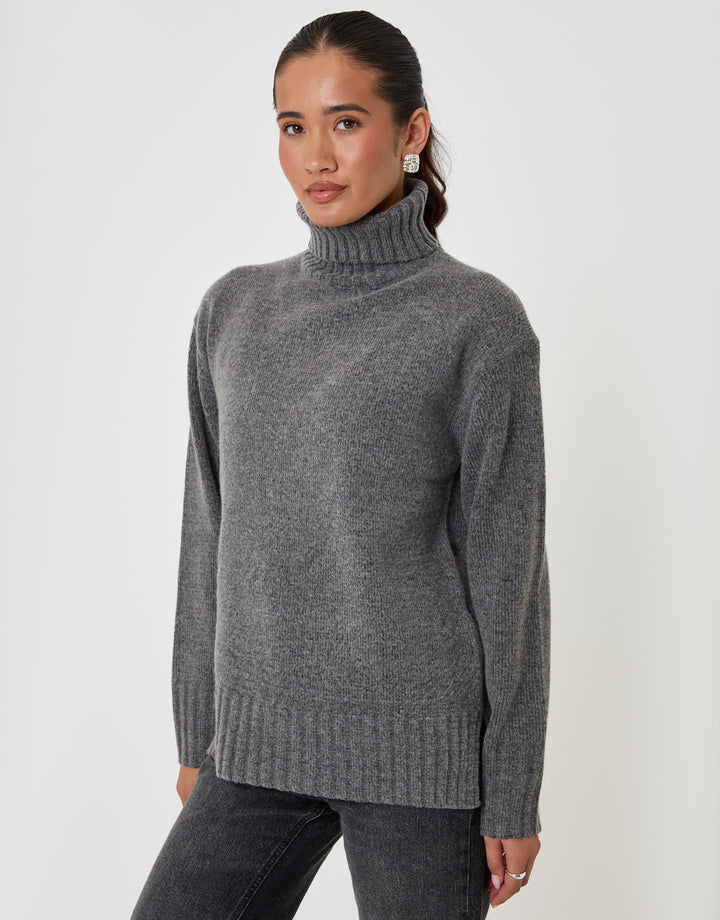 The Oversized Roll Neck Jumper in Charcoal Grey