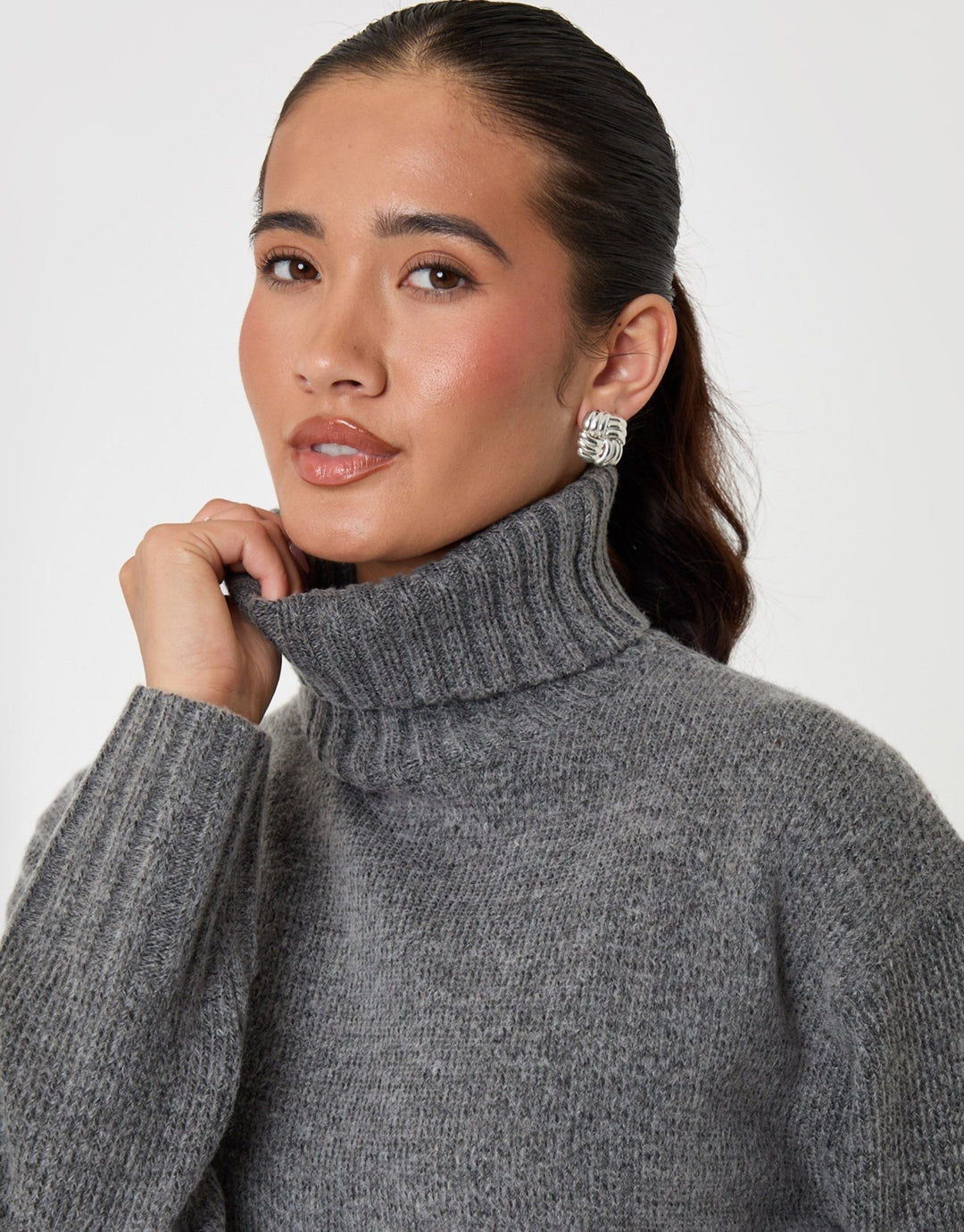 The Oversized Roll Neck Jumper in Charcoal Grey