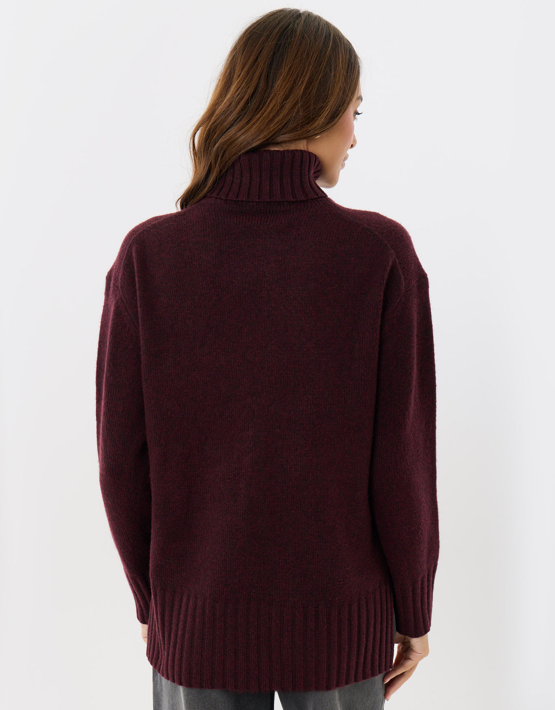 The Oversized Roll Neck Jumper in Plum