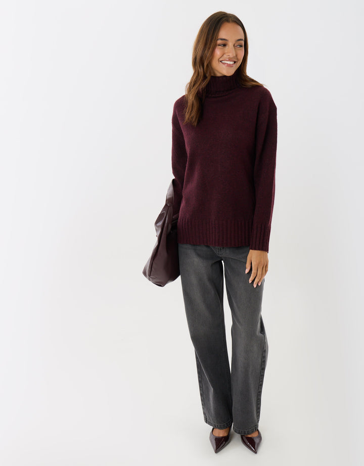 The Oversized Roll Neck Jumper in Plum