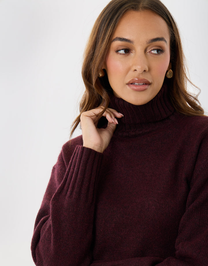 The Oversized Roll Neck Jumper in Plum