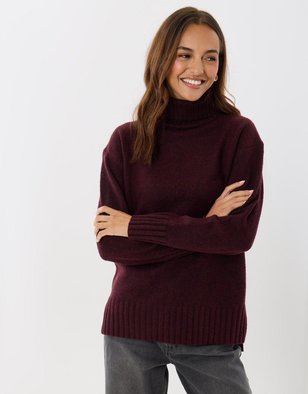 The Oversized Roll Neck Jumper in Plum
