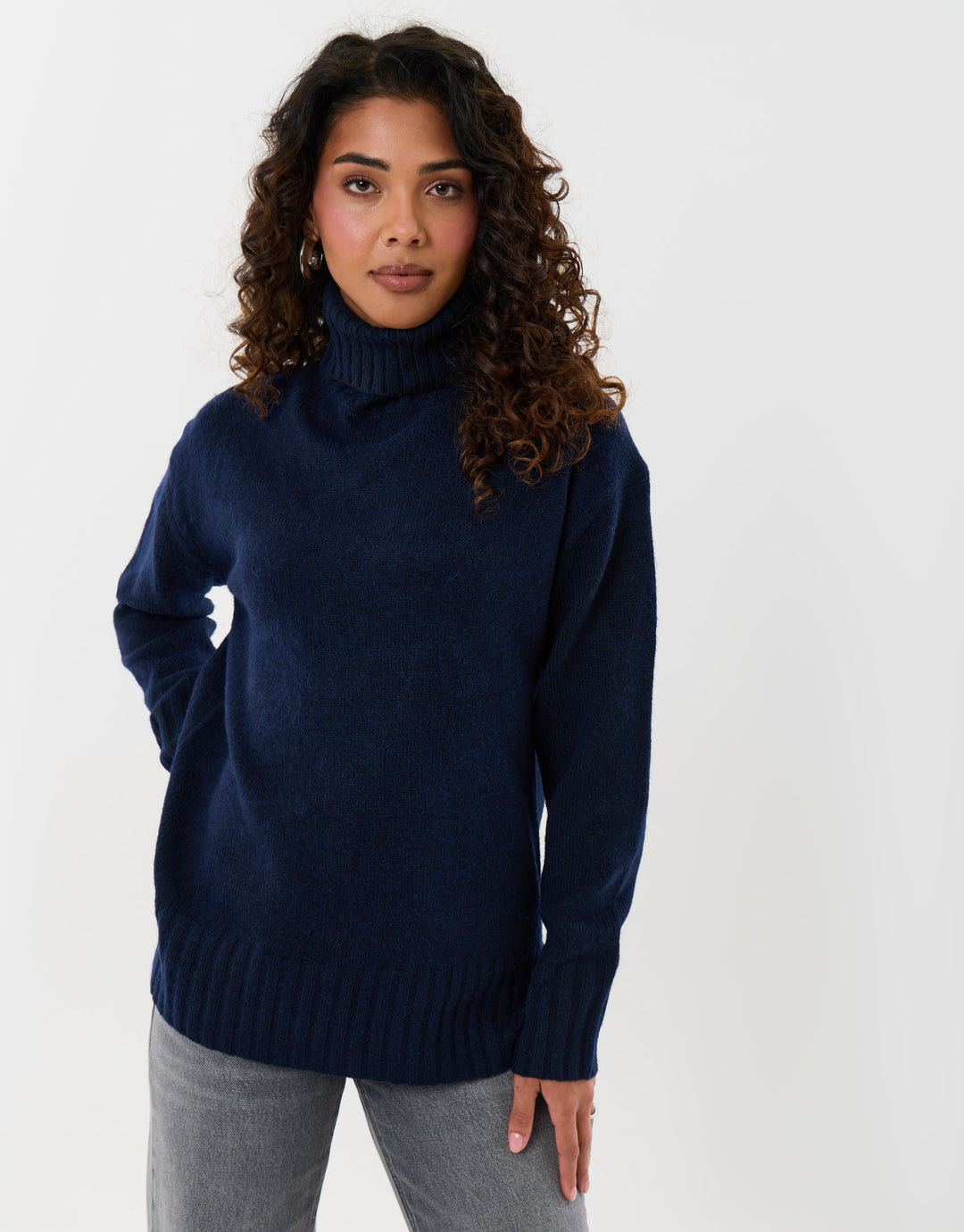 The Oversized Roll Neck Jumper in Navy