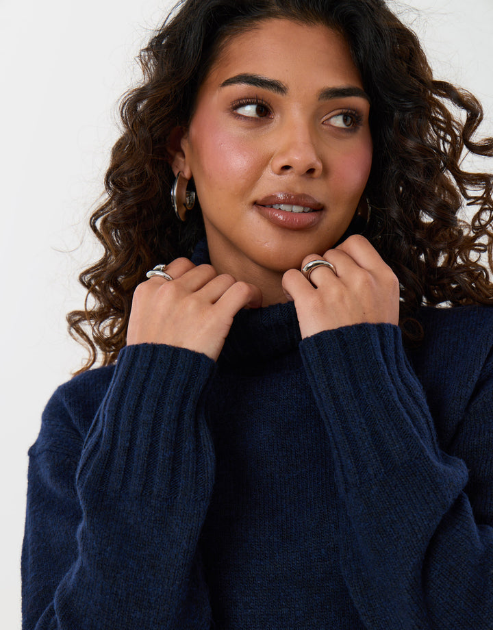 The Oversized Roll Neck Jumper in Navy